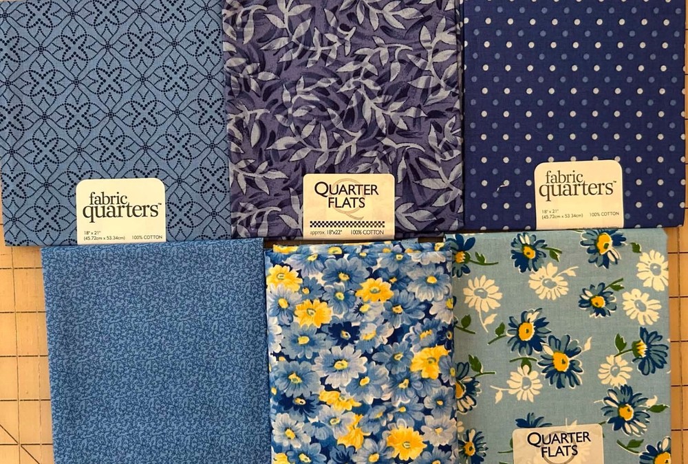 Bundle of 6 Blue Cotton Fat Quarters 18×20 Assorted Prints Stash Builder FQ40