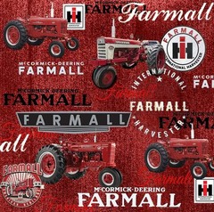 Cotton Farmall Logos Tractors Wood Farmers Red Fabric Print by Yard D368.74