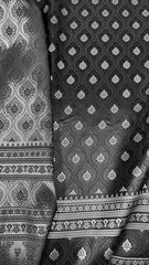 Black Silver Thai-Laos Silk Damask Traditional Fabric BTY Formal Skirts Dress