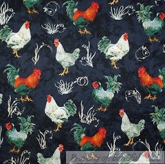 BonEful Fabric FQ Cotton Quilt Cream Color Farm Red Rooster Feather Green Blue S