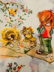 Darling 70s Girls With Cats Manes Holly Hobbie Inspired 45” Wide 7 Yards Fabric