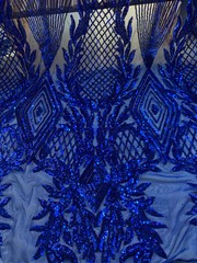 Francesca ROYAL BLUE Vines and Diamonds Pattern Sequins on Mesh Lace Fabric by