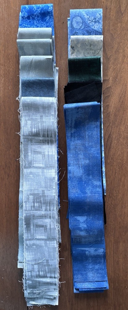 97- 2.5” Strips Of Various Lengths Of Blue, Green, Black And Gray