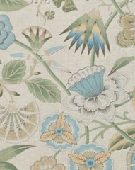 Thibaut/Anna French Curtain Fabric ‘CLEO’ 3.7 METRES SKY BLUE/GREEN FLAX – Linen