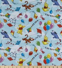 Winnie The Pooh Tigger Balloons Kite Party Nursery Blue Sky Cotton Fabric
