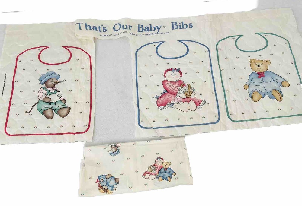 Vintage “That’s Our Baby” 624 Quilted Bib Panels Doll Bears & Mouse Plus Fabric