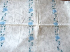 Cream , Brown Spots With Blue Flowers In Row Cotton Fabric Size 46 X 66 Inches