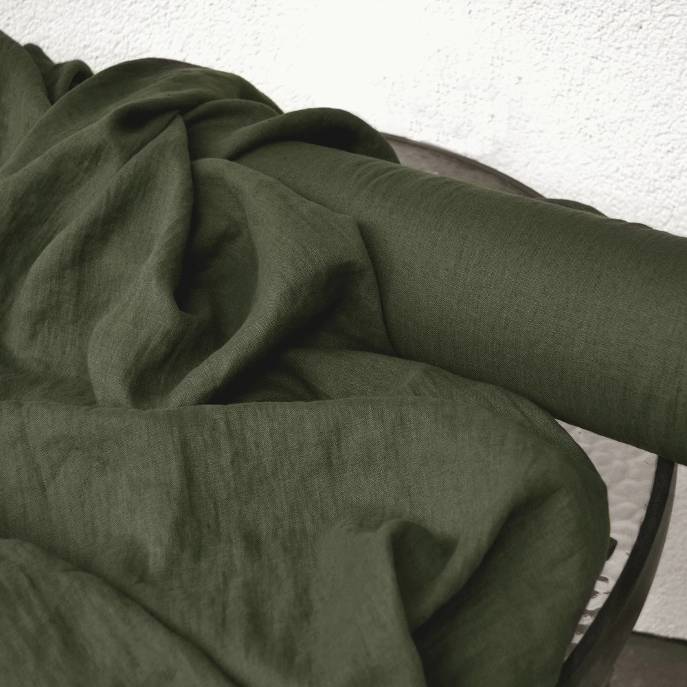 Moss Green Linen Fabric by the Yard Soft Washed Natural Material Sewing DIY 58″