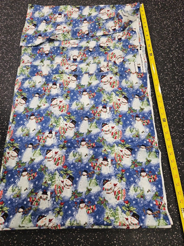Lot of 3 Yards Winter Skies Snowman Cotton Fabric