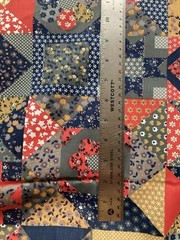 Cotton Fabric Red Navy Mustard Calico Printed Blocks 2Y No Selvedge One Side