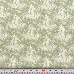 Vintage Victorian Girls Dancing Toile Green Cotton Fabric Remnant 14″ x 45″