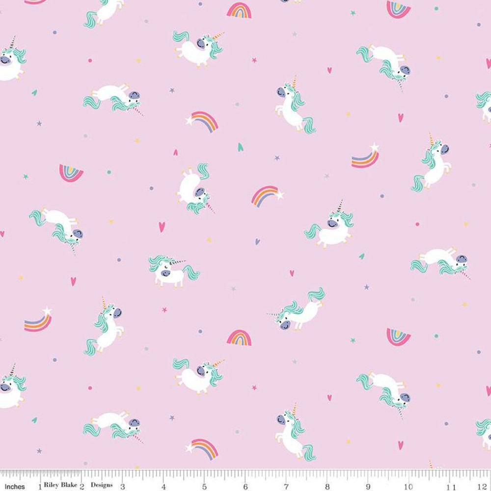 1/4 Yard 9×42 Riley Blake “Unicorn Kingdom” Toss Pink Cotton Quilt Fabric