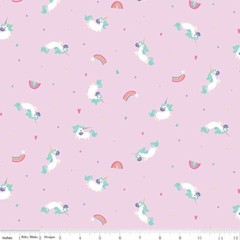 1/4 Yard 9×42 Riley Blake “Unicorn Kingdom” Toss Pink Cotton Quilt Fabric