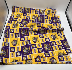 LOUISIANA STATE ( LSU )TIGERS NEW SMALL SQUARES DESIGN 1 YD PIECE 100% COTTON