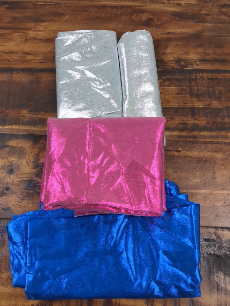 Lot of Fabric, shiny pink, blue and silver, 5oz