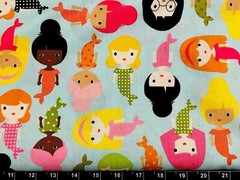 BTY 1 Yard 36″x42″ Mermaid Fish Aqua Ocean Girl Kids Friend Cute Cotton Fabric