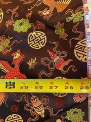 100% Silk Thai Tapestry Satin fr Thailand Asian Motif Brown Red 1.75 yards