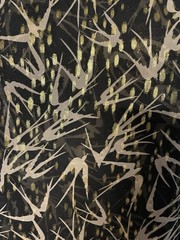 100% Silk Chiffon Birds Print Gold Lurex Black Fabric 1 Yard Long and 54″ Wide
