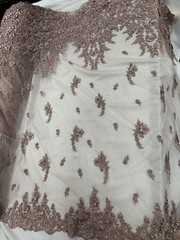 3D Floral Lace Fabric Light Mauve Beaded Embroidered Bridal Wedding Lace