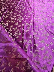 8 Yds 48″ W Silk Fabric Purple Gold Dual Side Butterly Accent Sewing Craft Decor