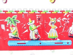 Vintage Fabric Piece 36″ x 25.5″ Cotton Multi Color Latin American Red Border