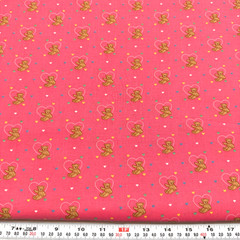 Vintage Cranston Bears & Hearts on Pink Cotton Fabric by the HALF YARD 18″ x 43″