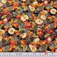 Vintage Jo Ann Metallic Fruits on Black Cotton Fabric by the HALF YARD 18″ x 44″