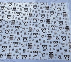 Hooty owl Animal Print Fabric Black White Pattern USA