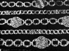 Black Silver Metallic Buckle Chain ￼Printed Fabric 45” Width Sold By The Yard