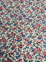 VTG 40-50`s Feminine Cabbage Rose & Other Florals Pink & Blue 36″ w X 25 ½”
