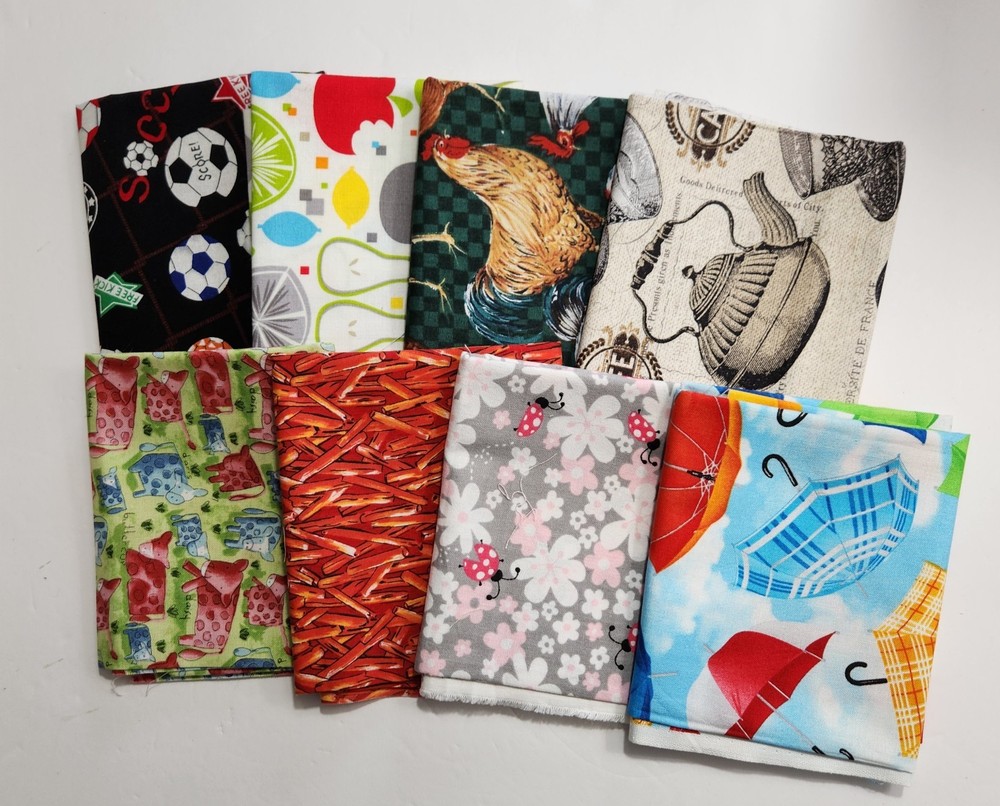 Lot of 8 Fat Quarters Novelty Prints Quilt Craft 100% Cotton Fabric