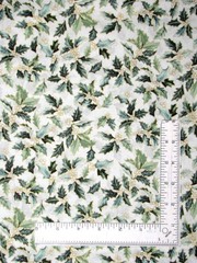 Christmas Holly Leaves Fabric By The Yard Ivory & Gold Accent Cotton Hoffman