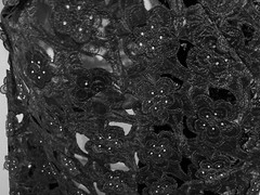 2 Yard BLACK Cutout Embroidery Rhinestones Organza Lace Fabric 50” Width