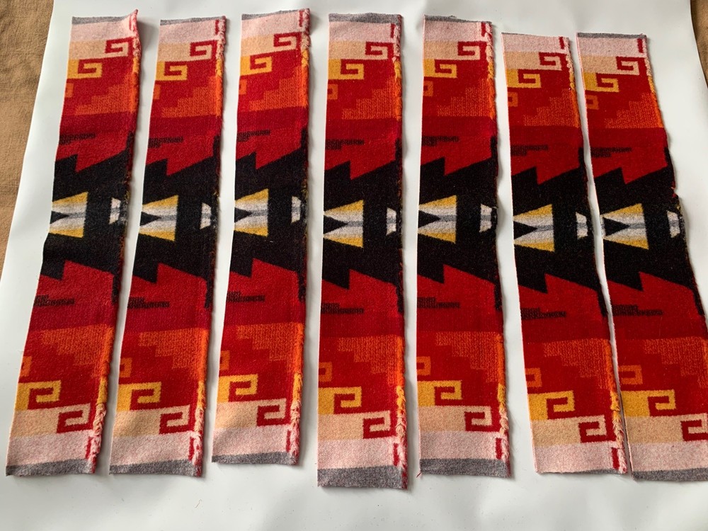 19 Genuine Pendleton Wool Fabric Remnant Strips Scrap Craft 3.5” X 23” Red Aztec