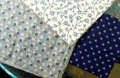 Lot Of 3 Vintage Floral Fabrics Cotton Blue Calico General Fabric Co Marcus Bros
