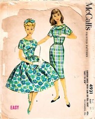 Set of TWO Vintage Retro Dress Pattern Ladies 5×7 Cotton FABRIC Blocks