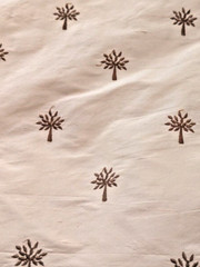 Embroidered Silk 54″ Designer Fabric in Cream w Caramel Embroidered Trees 16.5yd
