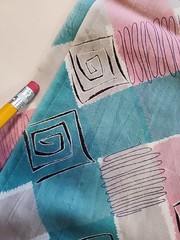 2x 40s 50s Geometric Colorblock Cotton Sewing Fabric 33″w X 1.9. & 1.6yds FLAWS