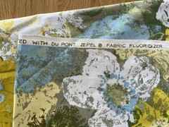 Vintage BLOOMCRAFT Screen Print Floral Blue/Yellow Fabric DuPont/Zepel Protected