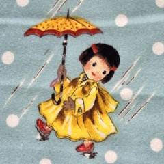 “Sweet Rain” Michael Miller Retro Girls Umbrellas Polka Dots Flannel Fabric BTY