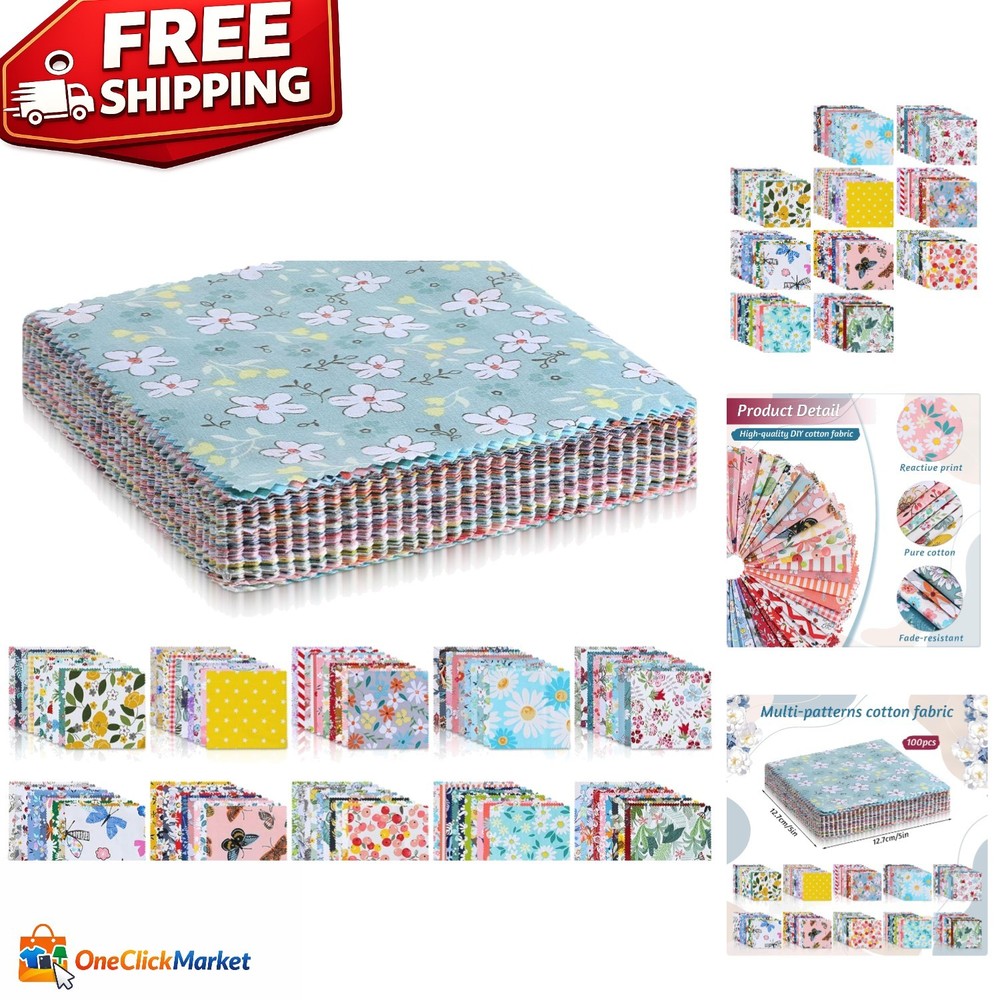 Pre-Cut 5″x5″ Multi-Color Floral Fabric Squares for Creative Quilting Projects