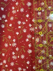 Poppie Cotton quilt fabric Daisy floral dark red olive green by the yard