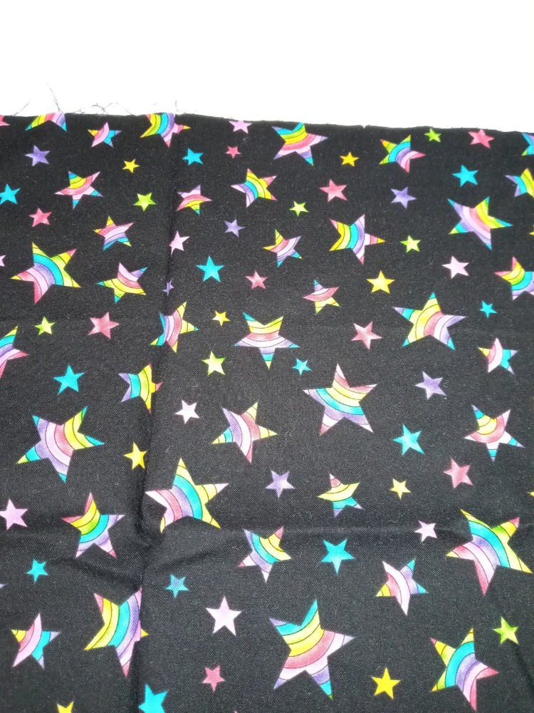 Fabric Traditions Black Background Rainbow Stars 30″ x 43″ 100% Cotton