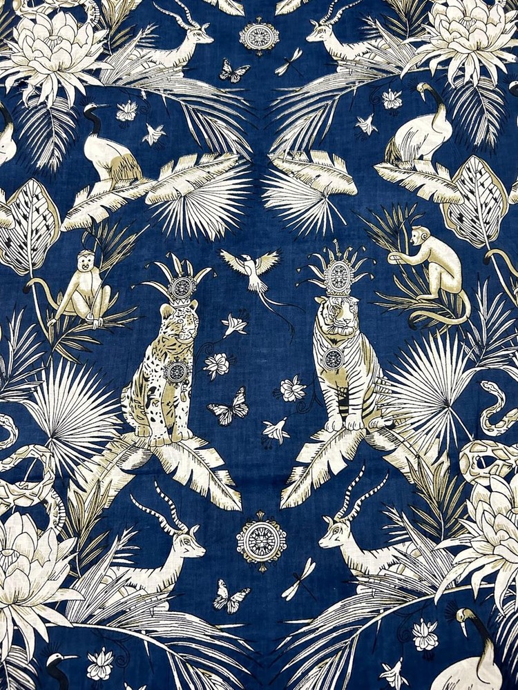 5 Yard Hand Block Animal Bird Print Cotton Indian Natural Sanganeri Print Fabric