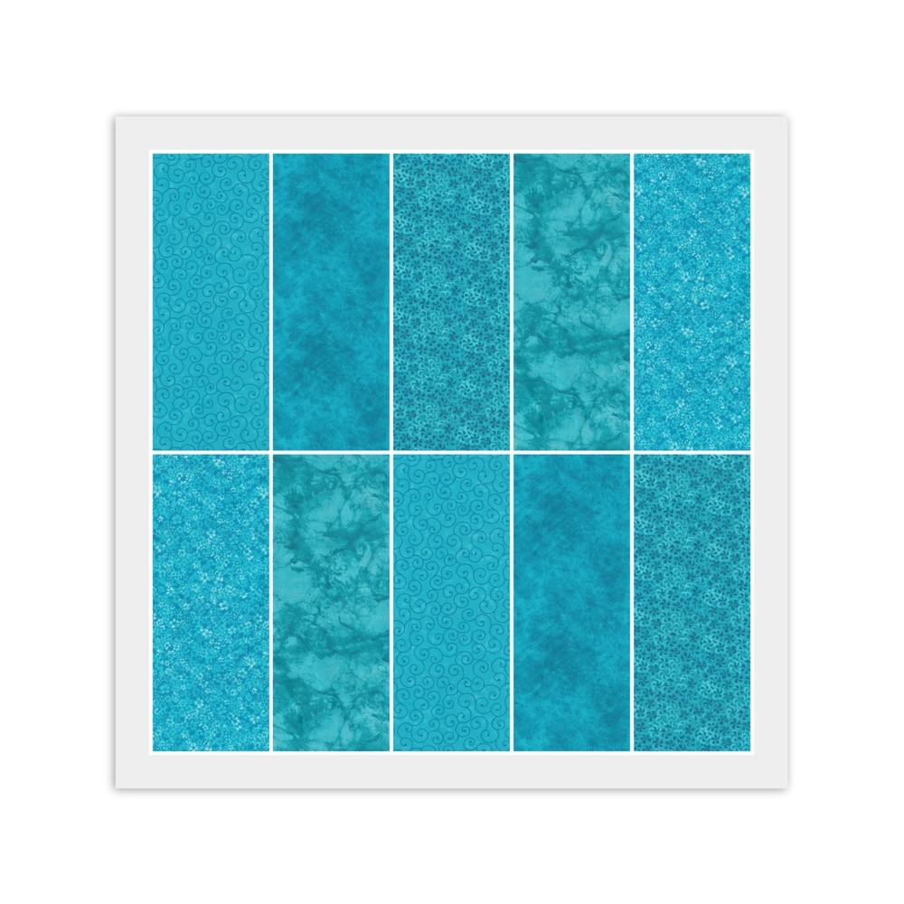 Turquoise Blue JELLY ROLL: 20) 2 1/2″ x 44″ Strips, 100% Cotton Fabric, Dups