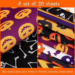 20 Pieces 10 x 10 Inch Halloween Fabric Quilting Bat Pumpkin Skull Print Patchwo