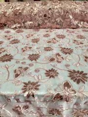 “Blush Pink Lace with Butterfly Embroidery and Sparkle – Quinceañera Fabric