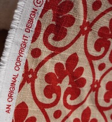 Mill Creek Fabric BTY Red Damask Scroll Soil Repellent Cotton Blend 55″