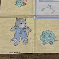 100% cotton crib size Fabric Panel, Kittens, Bunnies pastel colors 36″ w x 45″