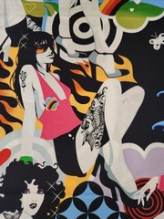 Alexander Henry Fabric Inked 2006 Tattoo Pinup Girls Groovy Retro Fashion 1 Yard